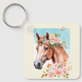 Porte-clés Cheval et Fleurs aquarelles (Recto)