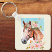Porte-clés Cheval et Fleurs aquarelles (Recto)