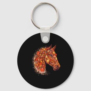 Porte-clés Cheval Face Automne Feuilles Thanksgiving Day Hors