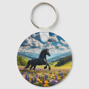 Porte-clés Cheval floral/printemps/étalon 