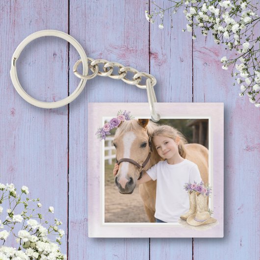 Porte-clés Cheval Floral Violet Filles
