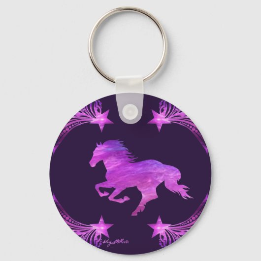 Porte-clés Cheval galopant rose et violet (Recto)