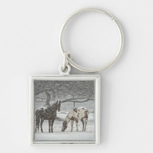 Porte-clés cheval hiver neige ferme ranch animaux neigeux gel