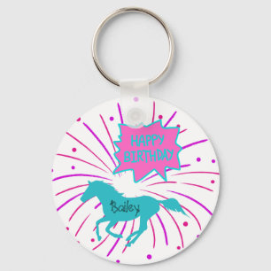 Porte-clés Cheval Joyeux Anniversaire rose violet Turquoise