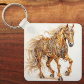 Porte-clés Cheval mécanique Steampunk Gold Argent (Recto)