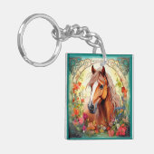 Porte-clés Cheval mignon et Fleur sauvage (Devant gauche)