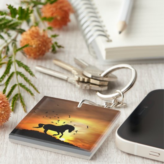 Porte-clés Cheval mignon et oiseaux (Devant Droit)