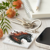 Porte-clés Cheval noir avec crinière de feu (Devant Droit)