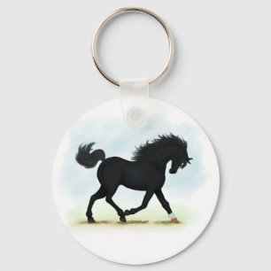 Porte-clés Cheval noir avec étoile et soc (Beauté noire)
