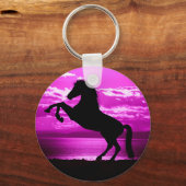 Porte-clés Cheval noir Ciel pourpre et eau (Recto)