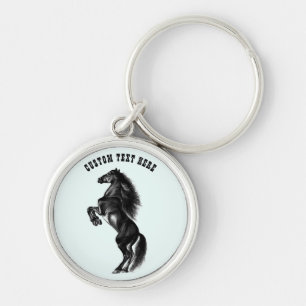 Porte-clés Cheval Noir Droit avec Texte Personnali