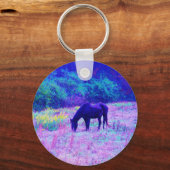 Porte-clés Cheval noir violet dans le champ Arc-en-ciel (Recto)