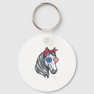 Porte-clés Cheval Patriotique Avec Lunettes De Soleil Drapeau