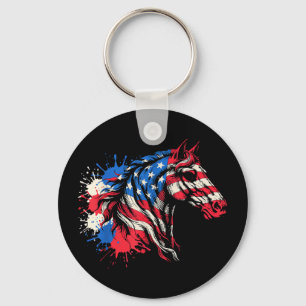 Porte-clés Cheval patriotique drapeau américain éclaboussure