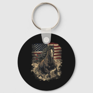 Porte-clés Cheval Patriotique Drapeau Américain Équitation We