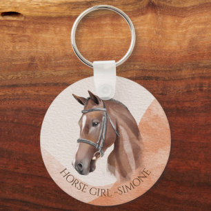 Porte-clés Cheval portrait cowgirl équestre personnalisée
