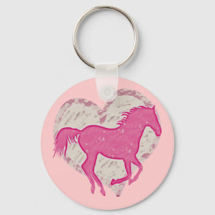 Porte-clés Cheval rose et coeur