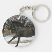 Porte-clés Cheval sauvage de mustang dans la neige 2 (Dos)