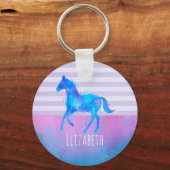 Porte-clés Cheval sauvage en Aquarelle bleu et violet (Recto)