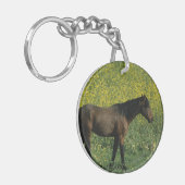 Porte-clés Cheval sauvage Mustang debout en fleurs (Devant gauche)