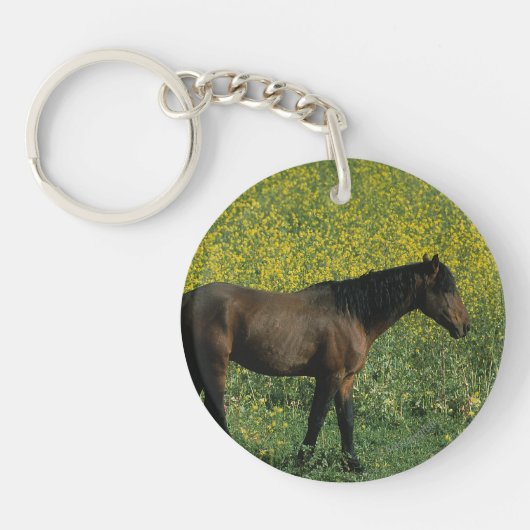 Porte-clés Cheval sauvage Mustang debout en fleurs (Devant)