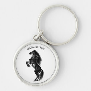 Porte-clés Cheval sauvage noir dressé Porte - clé avec texte 