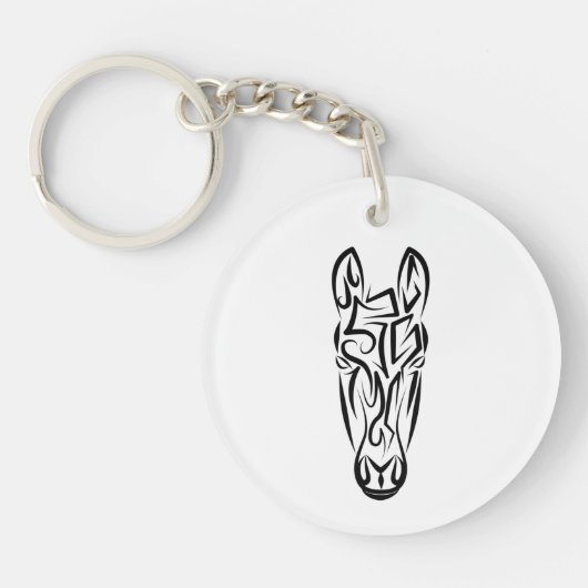 Porte-clés Cheval tribal noir et blanc (Devant)