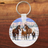 Porte-clés Chevaux Appaloosa De Baie Brown En Neige (Recto)