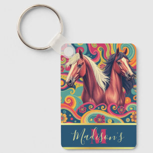 Porte-clés Chevaux Brown sur le nom de motif coloré Porte - c