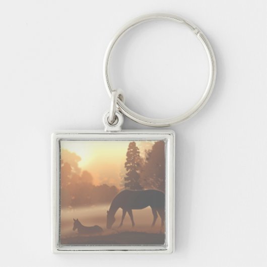 Porte-clés Chevaux dans le brouillard matinal (Devant)