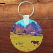 Porte-clés Chevaux dans un champ de couleur arc-en-ciel (Recto)