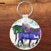 Porte-clés Chevaux de couleur Imaginaire en fleurs design gra (Recto)