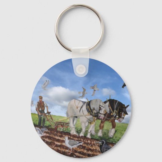 Porte-clés Chevaux de trait labourant en mars  (Recto)