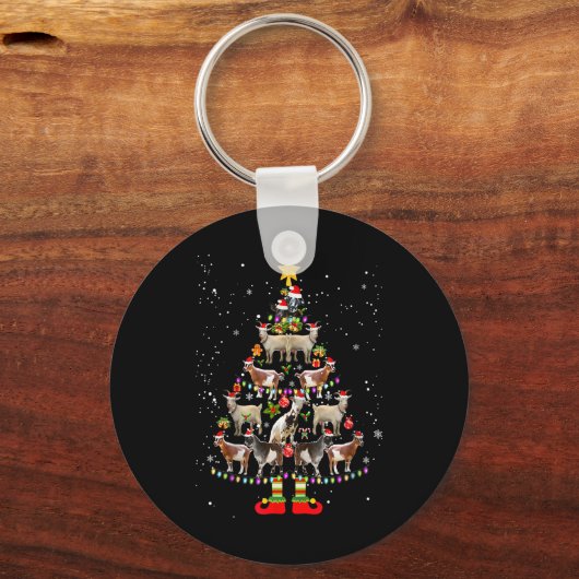 Porte-clés Chèvre Noël Pyjama Noël Chèvres Jumelles Arbre Lum (Recto)