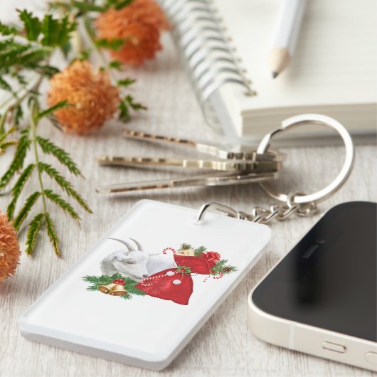 Porte-clés Chèvre Saanen Avec Esprit De Vacances (Devant droit)