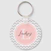 Porte-clés Chevron gris avec monogramme personnalisé (Recto)