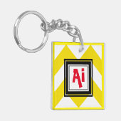 Porte-clés Chevron jaune et blanc Personnalisé Monogramme rou (Devant gauche)