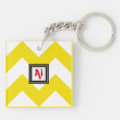 Porte-clés Chevron jaune et blanc Personnalisé Monogramme rou (Dos)