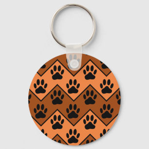 Porte-clés Chevron Orange Brown Avec Motif Paw Chien