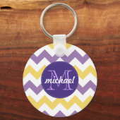 Porte-clés Chevron Purple Yellow Monogrammed Circle Pointes (Recto)