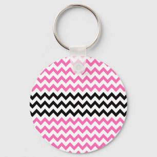 Porte-clés Chevron rose chaud et noir par Shirley Taylor