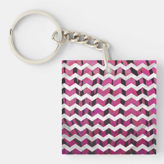 Porte-clés Chevron Tiger rose chaud et noir (Devant)
