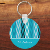 Porte-clés Chevron Turquoise Moderne Grilles Avec Nom (Recto)