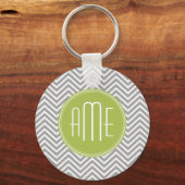 Porte-clés Chevrons gris et citron vert avec Monogramme perso (Recto)