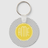 Porte-clés Chevrons gris et jaune Monogramme personnalisé (Recto)
