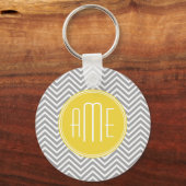 Porte-clés Chevrons gris et jaune Monogramme personnalisé (Recto)
