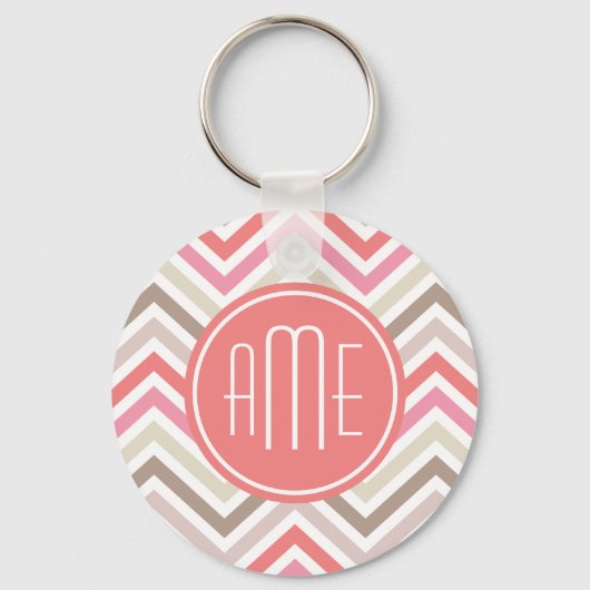 Porte-clés Chevrons Sorbet avec trois monogrammes (Recto)