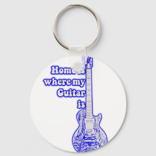 Porte-clés Chez moi, ma guitare est là. vintage guitare bleue