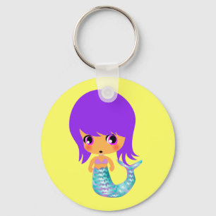 Porte-clés chibi magique sirène cheveux pourpre