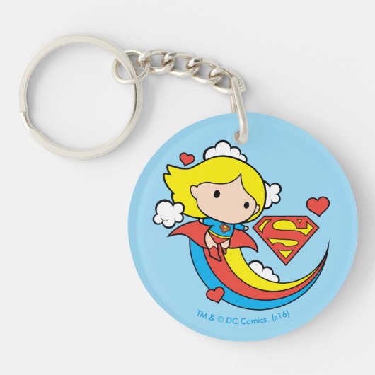 Porte-clés Chibi Supergirl volant arc-en-ciel (Devant)